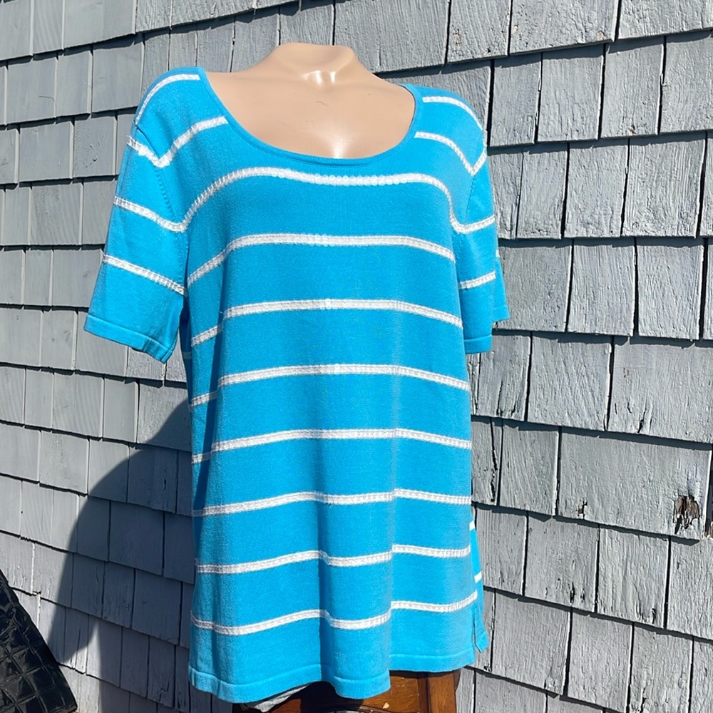 Quacker Factory Size XL Cotton Striped Shirt/ Sweater  with Sequins - EUC